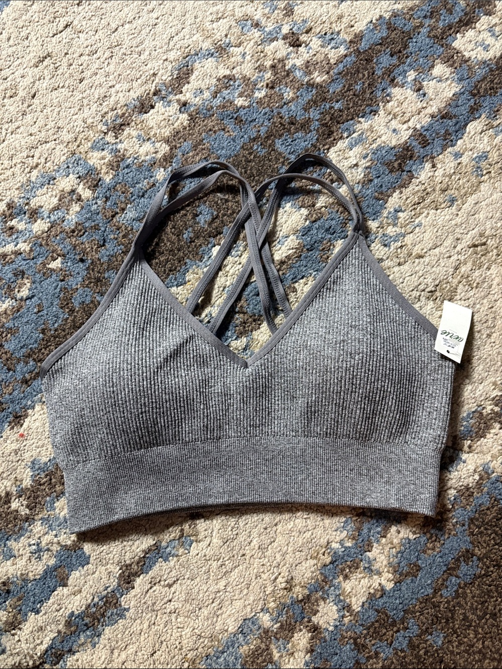 aerie Ribbed V-Neck Crisscross Bralette - Gray